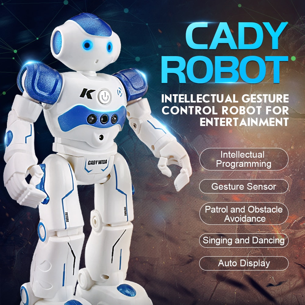 Arlock slimme  kinderrobot, witte en blauwe interactieve speelgoedrobot met gebarenbesturing en verschillende functies