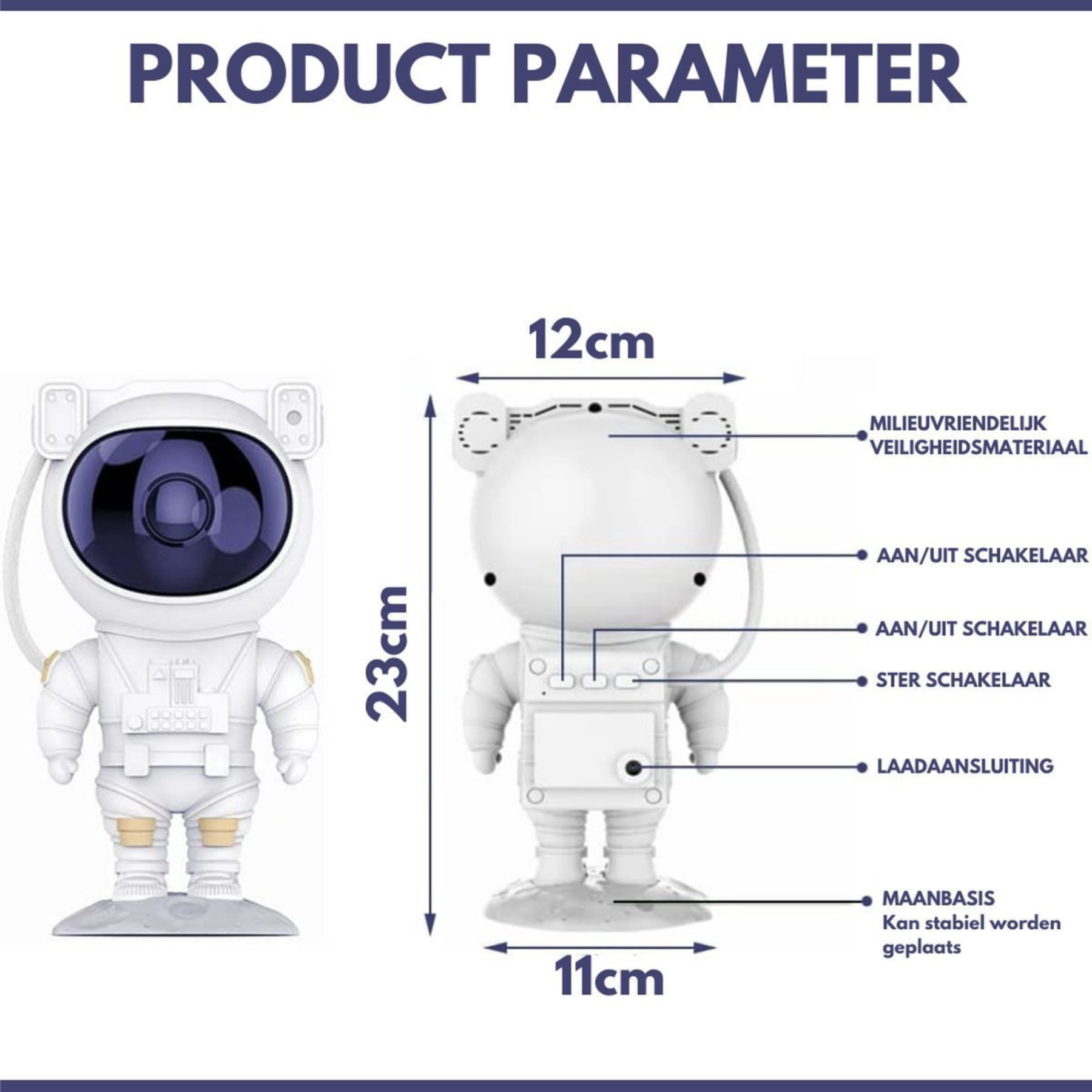 Afmetingen van de AstroNaut Galaxy Projector