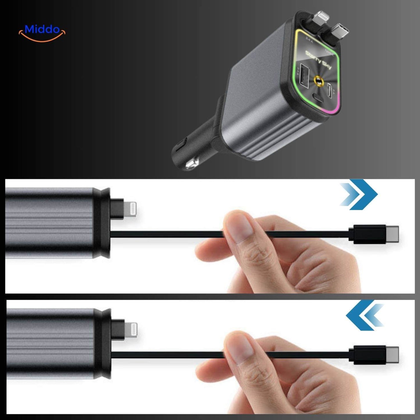AutoCharge 120W verstelbare 180 graden aansluiting www.middo.nl