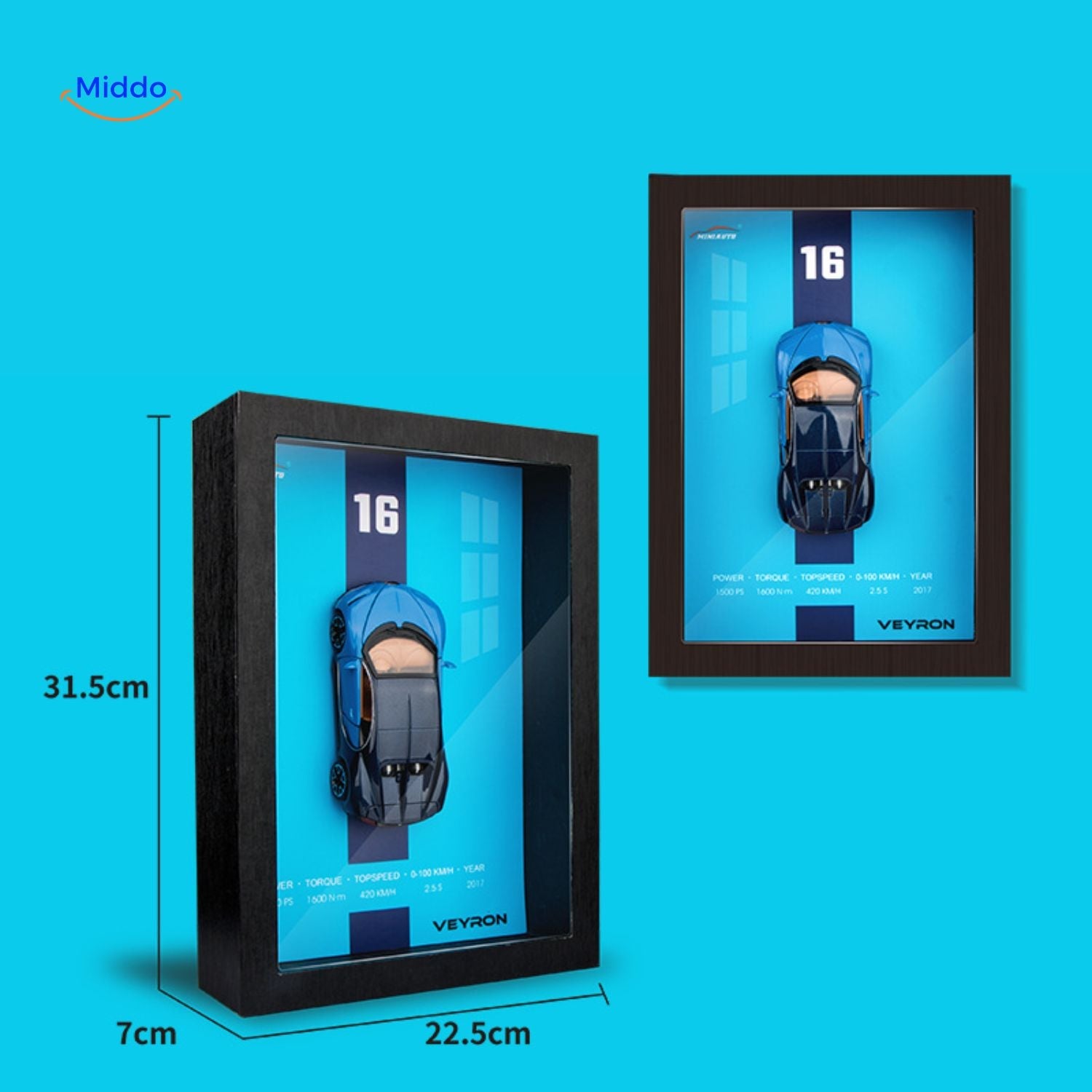 AutoCraft 3D frame Bugatti Veyron 2017 with size dimensions www.middo.nl