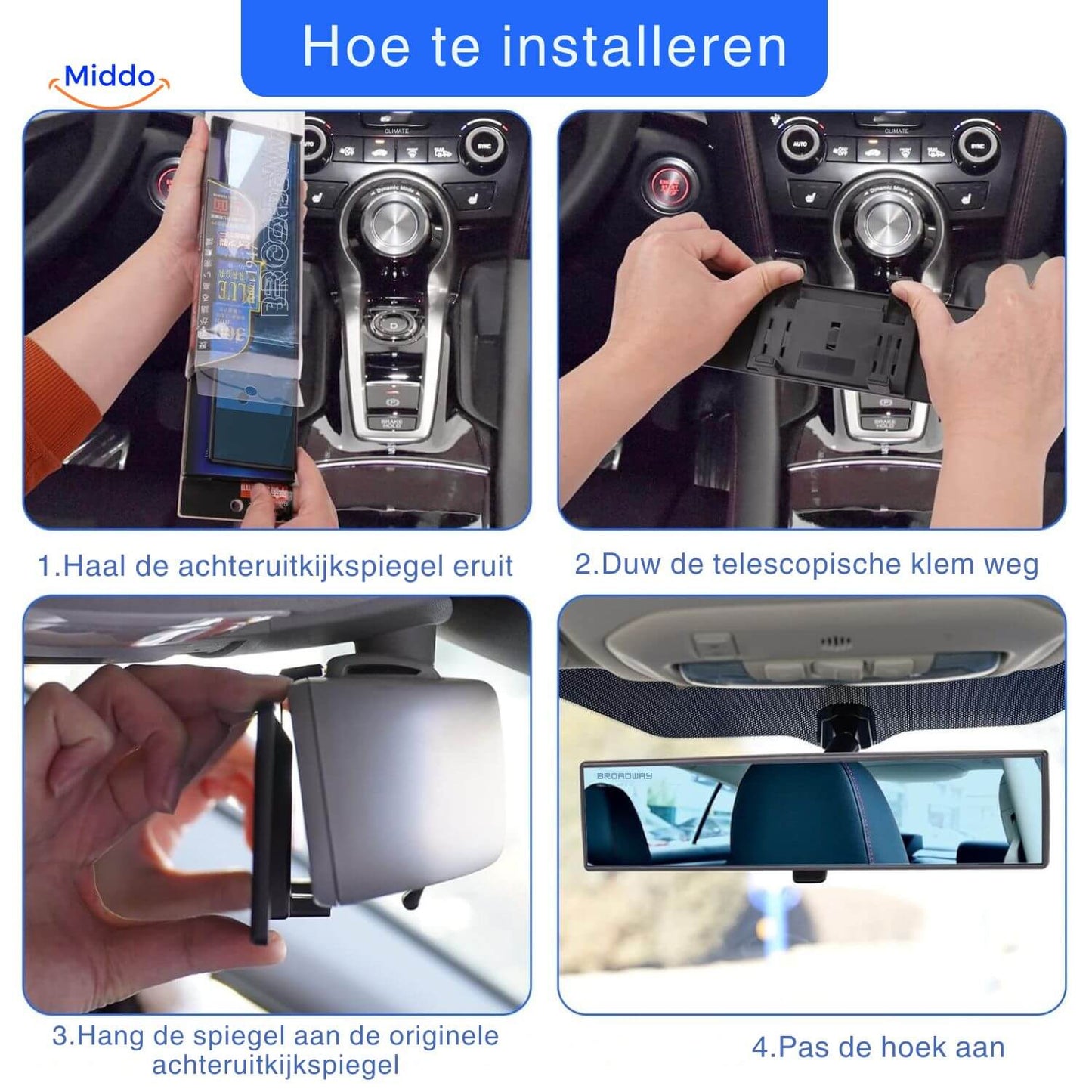 ClearView Spiegel installatie stappen met handleiding www.middo.nl