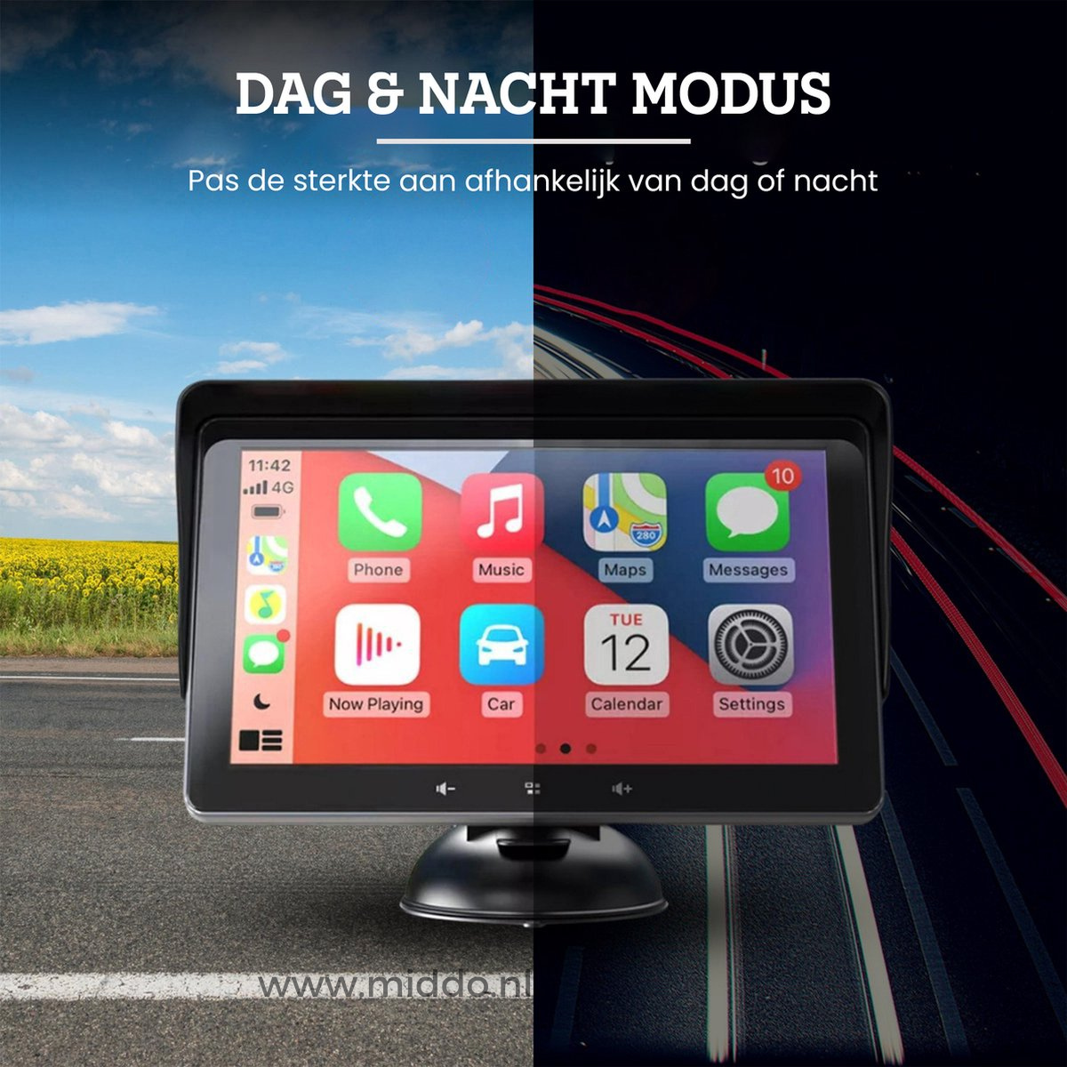 Foto van CarPlay die laat zien dat er een dag en nacht modus is.