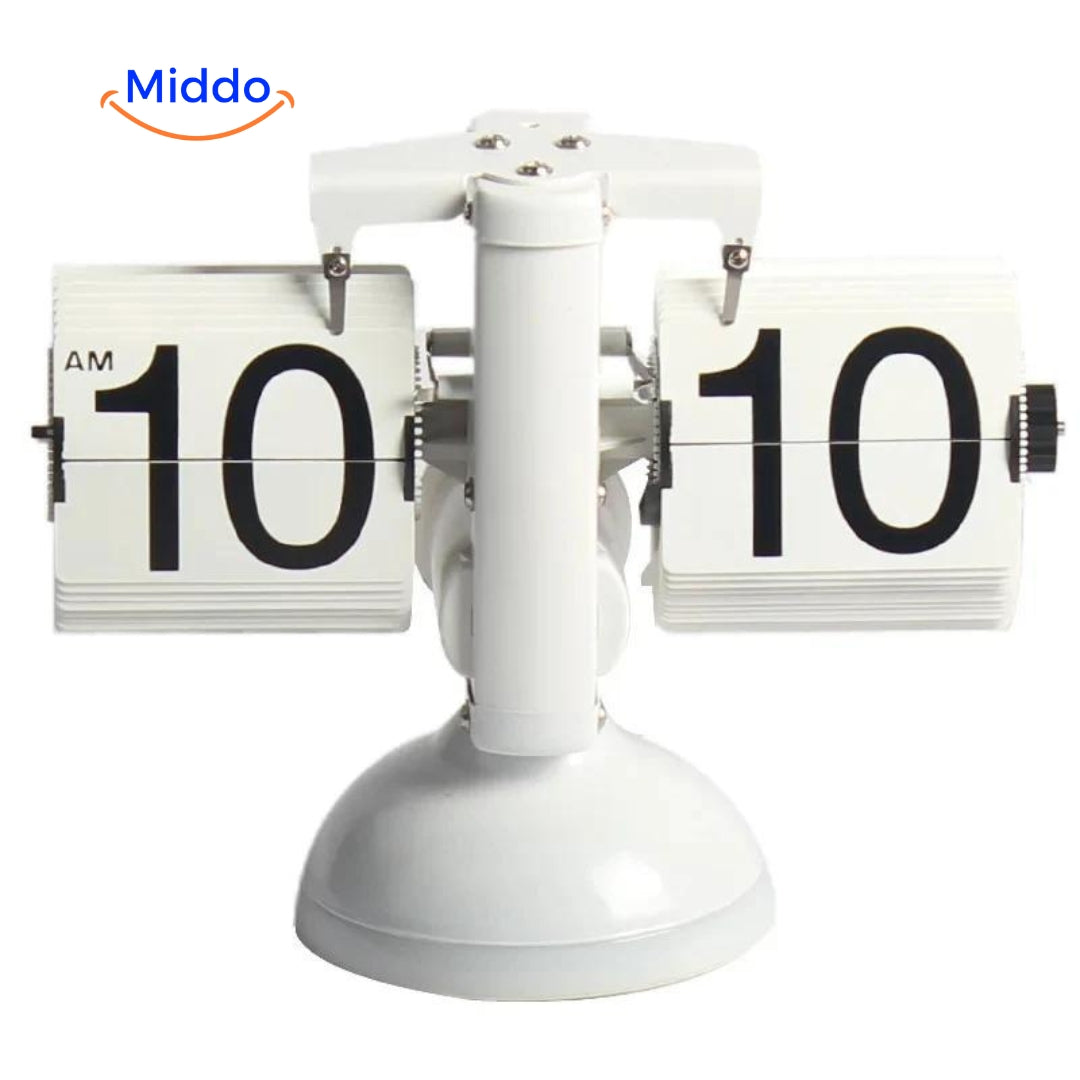 Elegante Retro Flip Vintage Flip Klok Met Kwarts Uurwerk Geheel Witte Kleur www.middo.nl