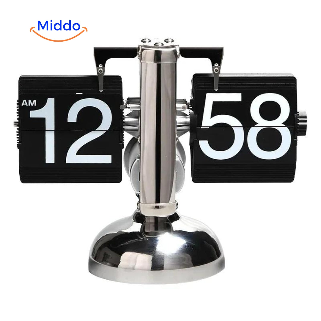 Elegante Retro Flip Vintage Klok Quartz Uurwerk Single Zwart Kleur www.middo.nl
