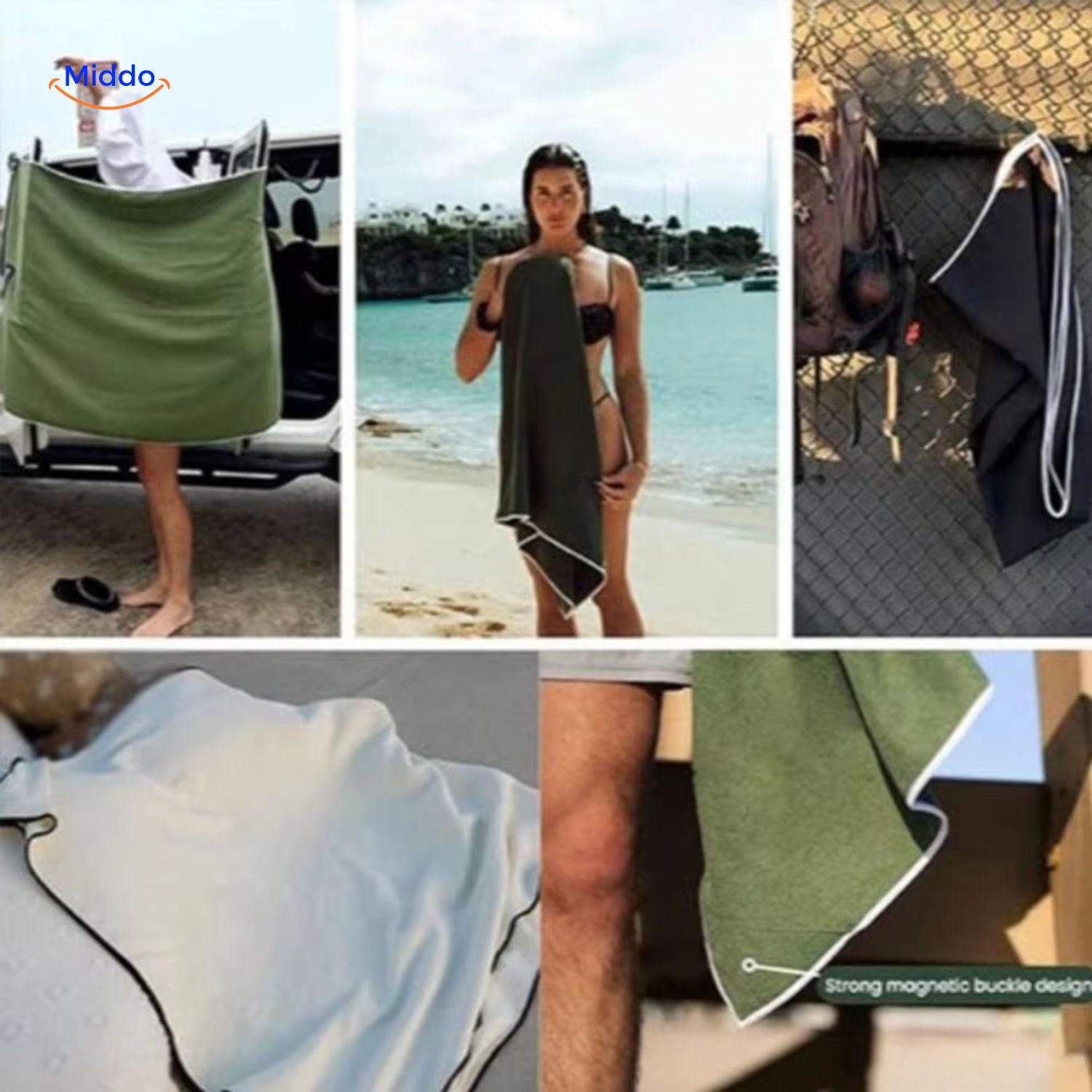 MagnaTowel Strand handdoek met magneten voor reizen en beach www.middo.nl