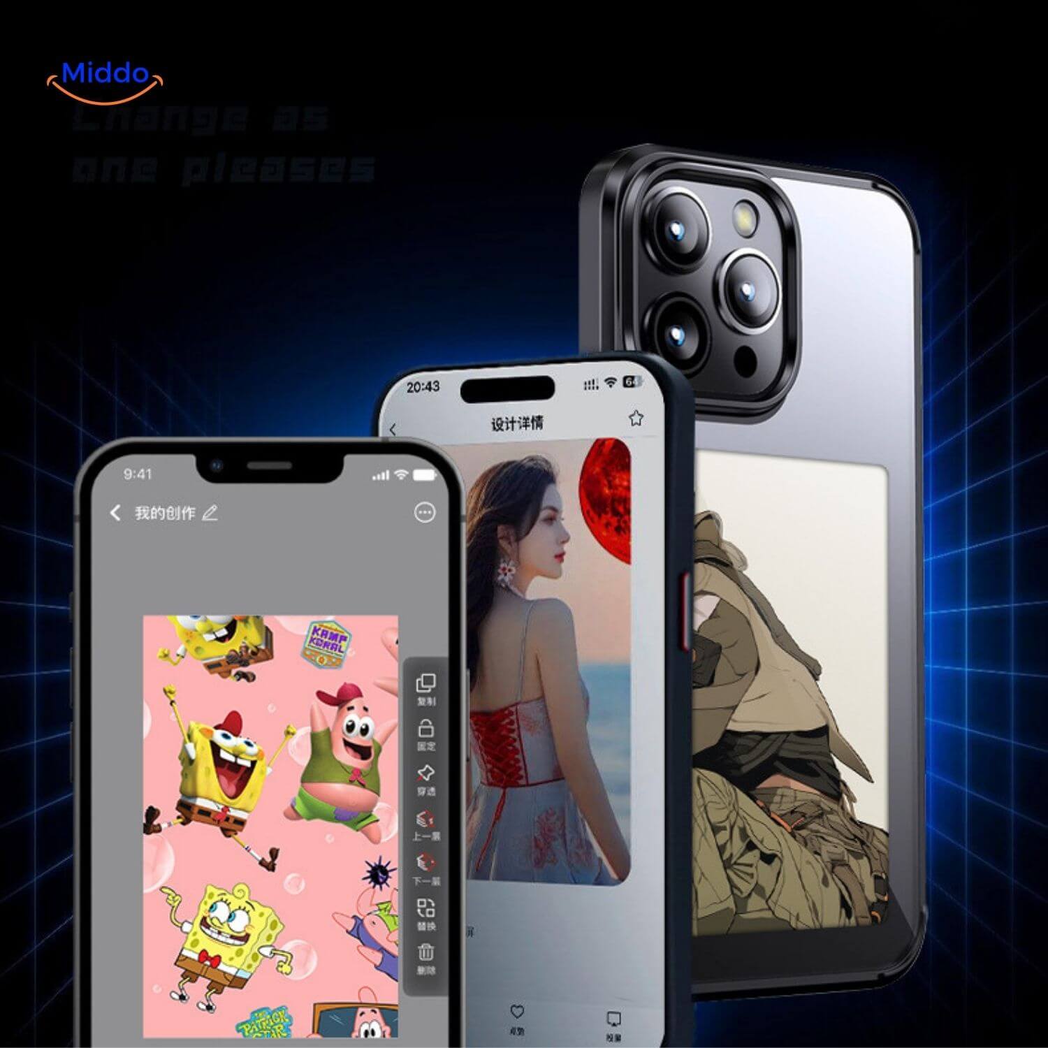 NFCScreen Case zwart met afbeelding van een vrouw met hond www.middo.nl