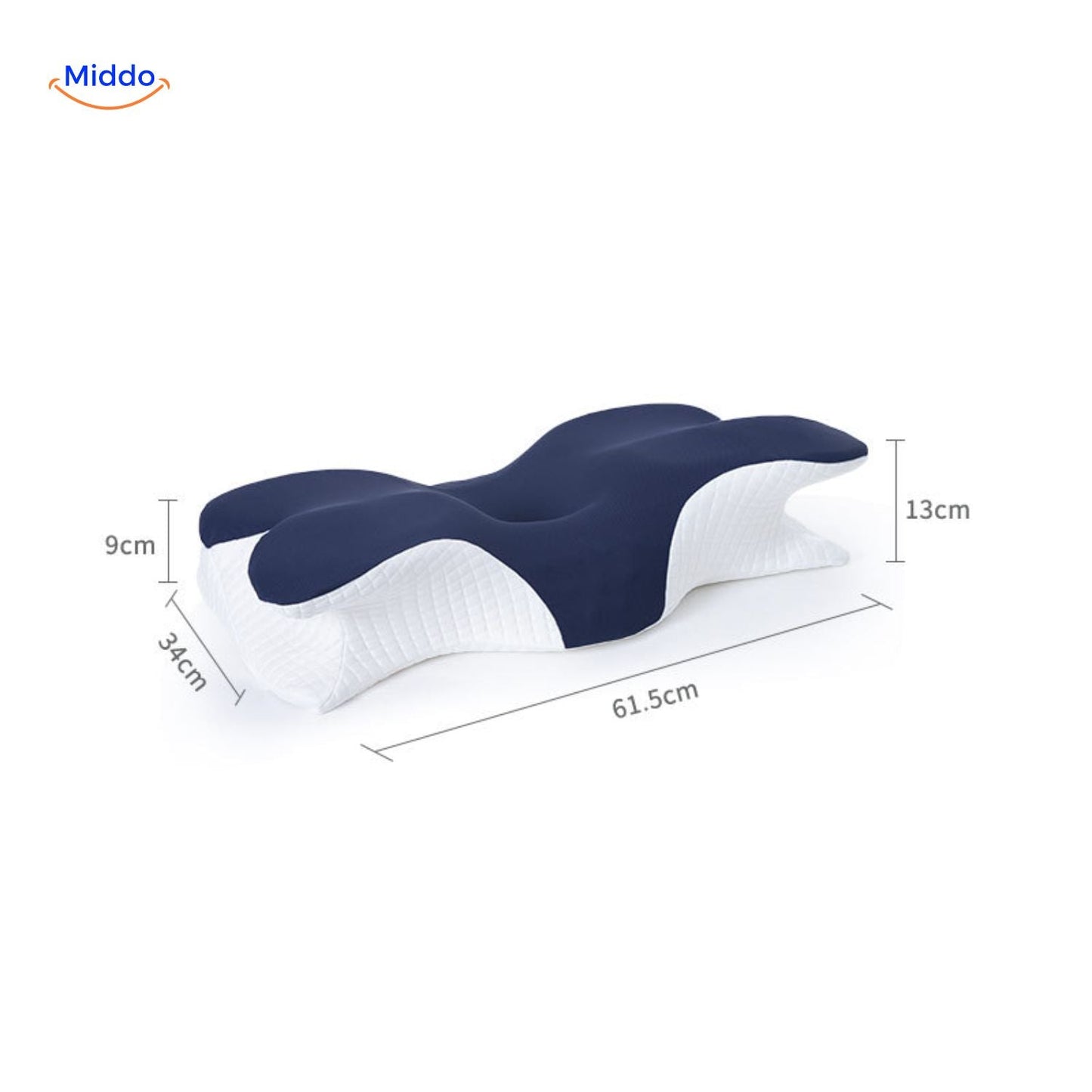 NeckRest Kussen blauw met maatafmetingen www.middo.nl