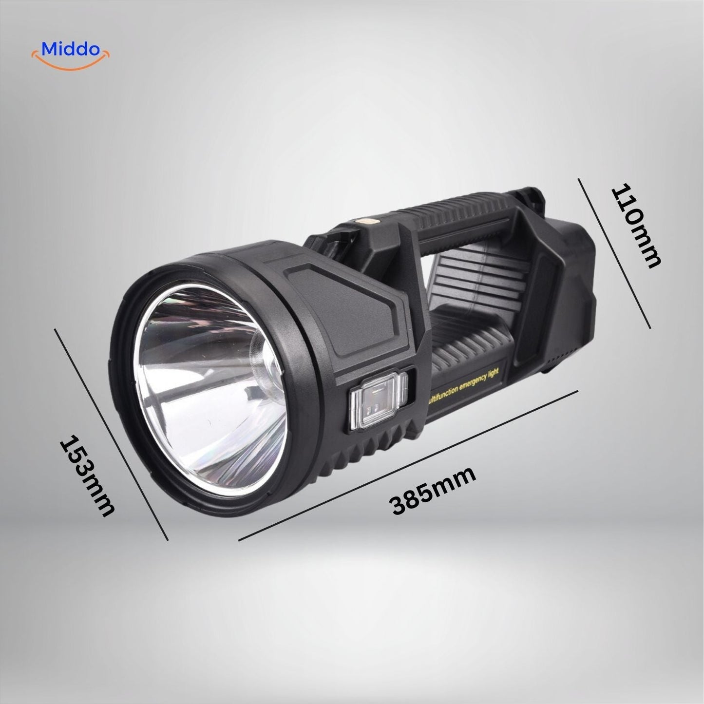 PowerBeam Zoeklicht afmetingen en ergonomisch ontwerp www.middo.nl