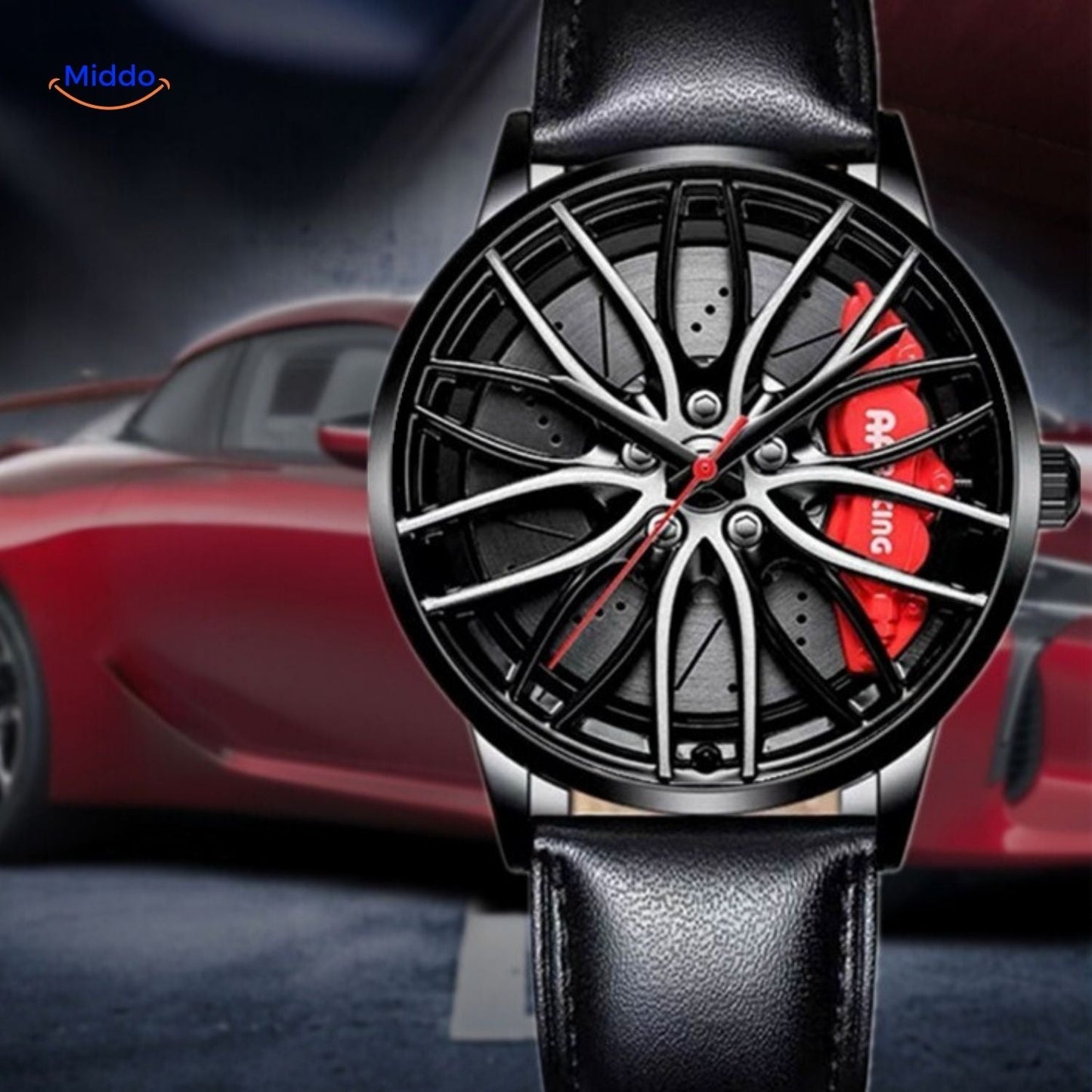 TurboGear Automatisch Horloge industrieel uiterlijk met rode accenten www.middo.nl