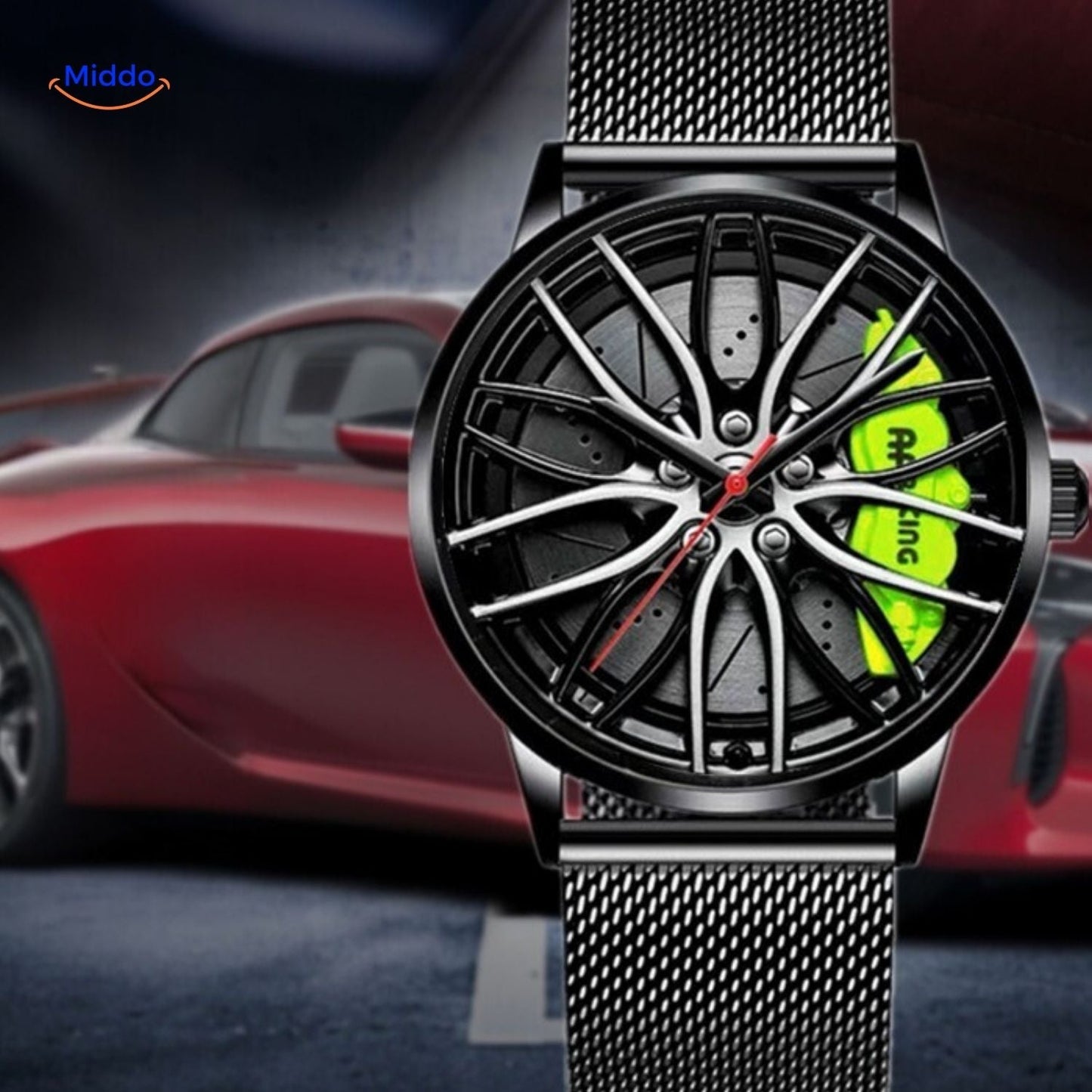 TurboGear Automatisch Horloge mesh band en groene accenten www.middo.nl