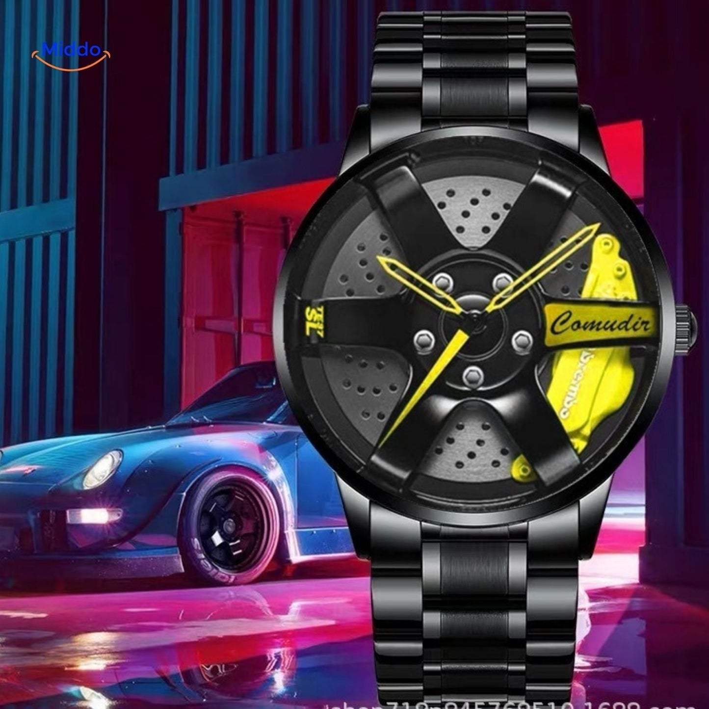 TurboGear Automatisch Horloge met gele details en leren band www.middo.nl