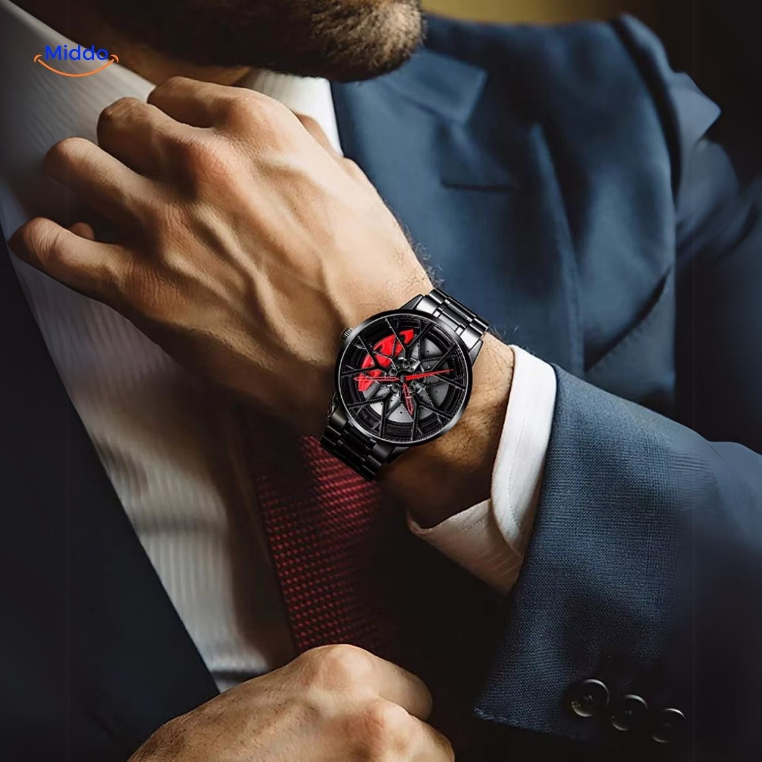 TurboGear Automatisch Horloge met sportieve rode details en unieke velgenlook www.middo.nl