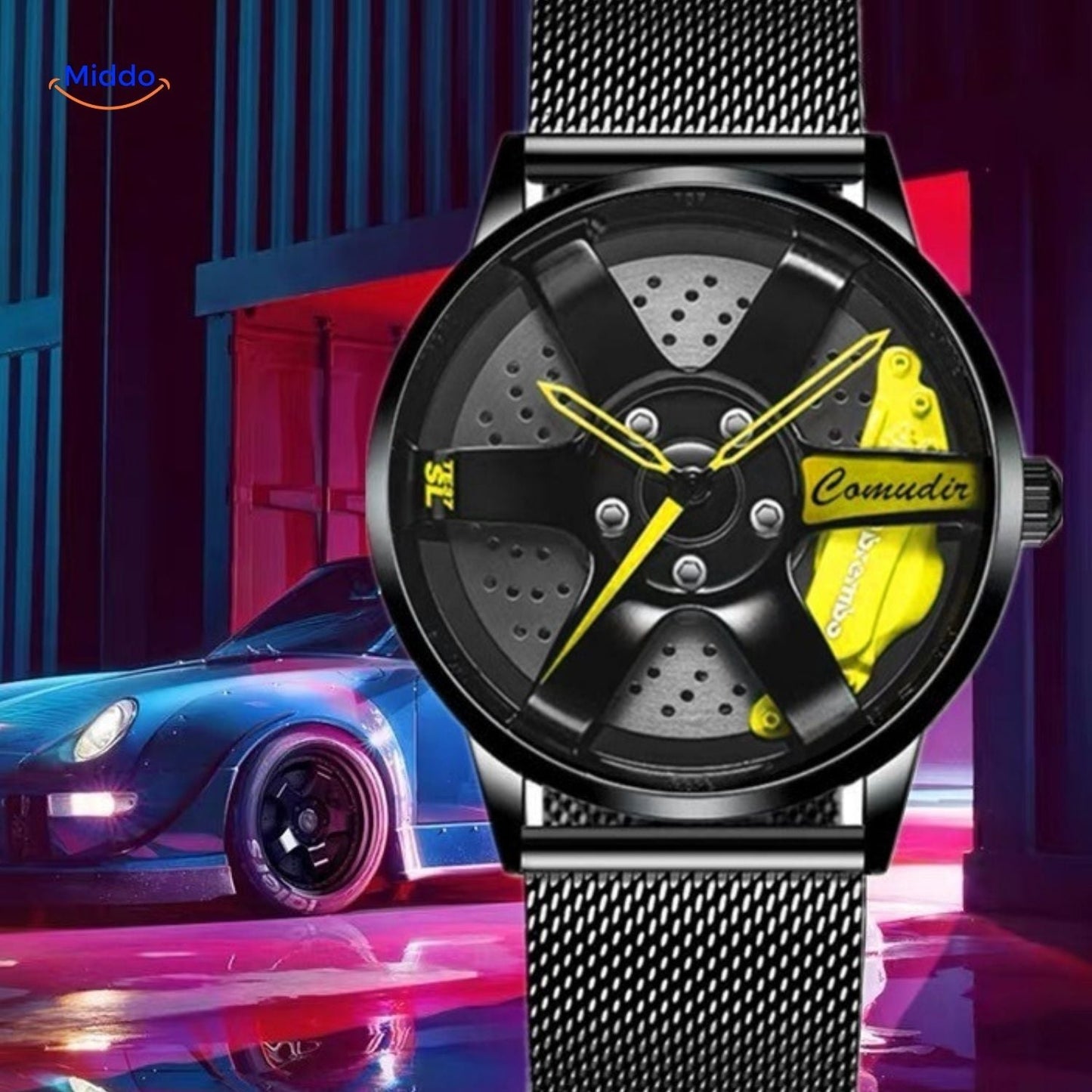 TurboGear Automatisch Horloge sportief met gele en mesh band www.middo.nl
