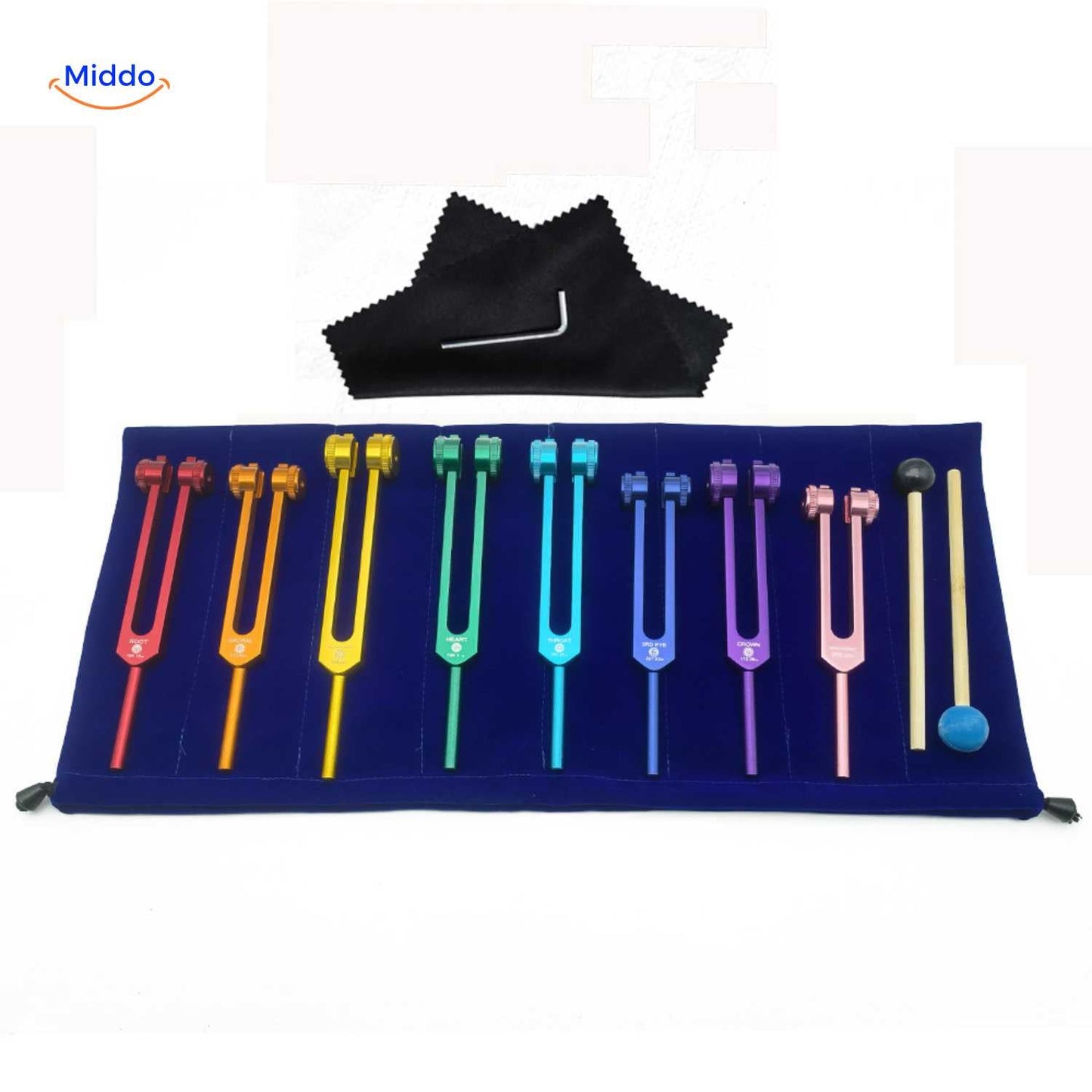 VibeClean Genezing Stemmingsvork Set kleurige tuning vorken met accessoires www.middo.nl