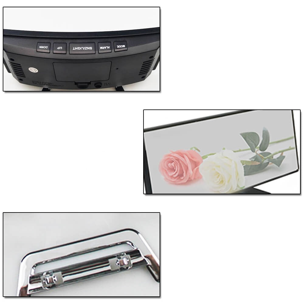 Details van knoppen en basis van de digitale wekker.