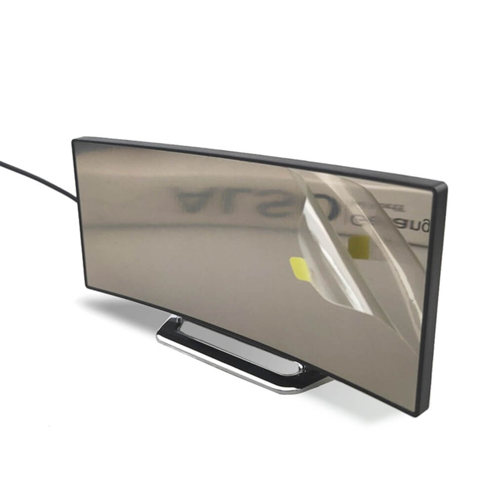 Zijaanzicht van de digitale wekker met beschermfolie.