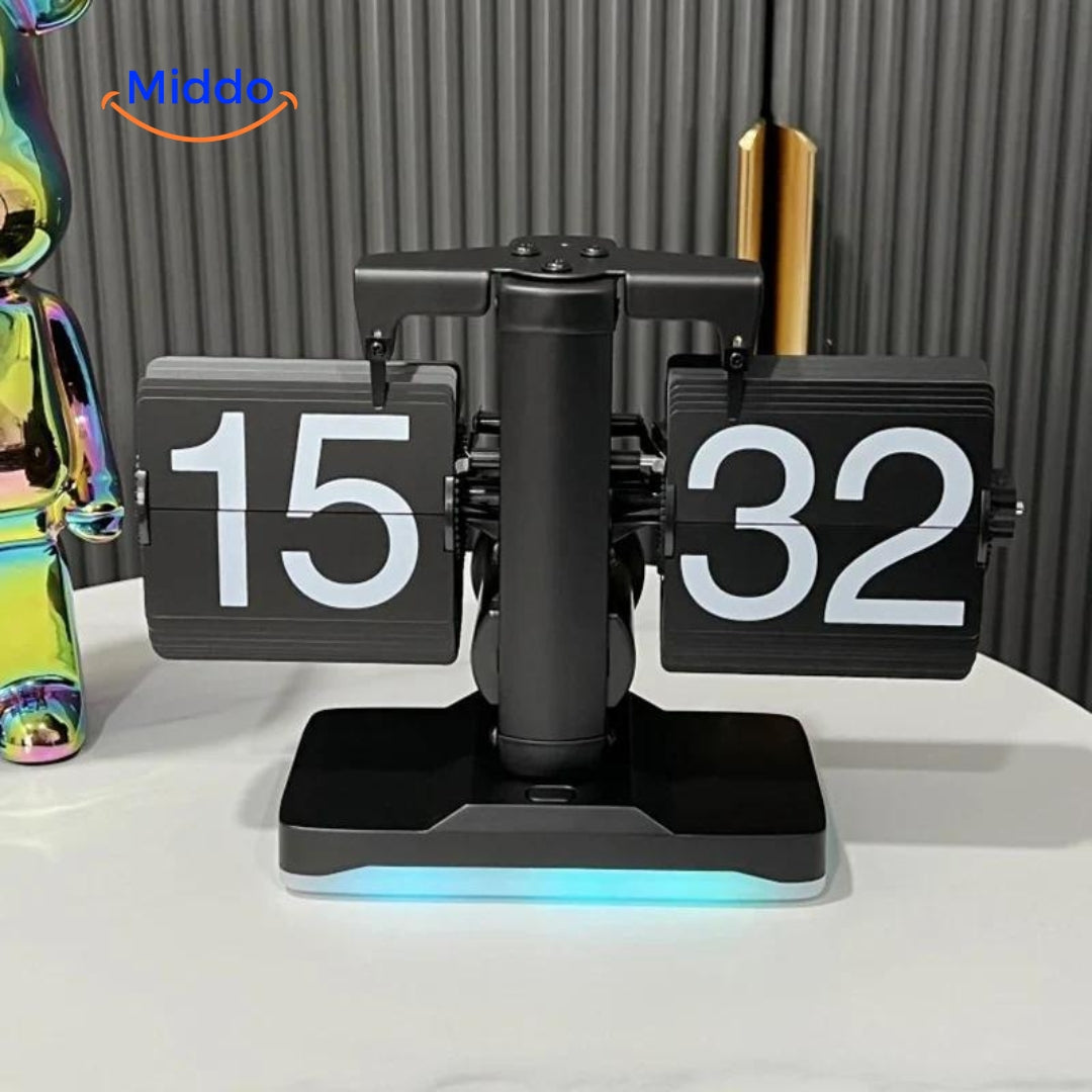 Elegante Retro Flip Vintage Klok Met Kwarts Uurwerk Zwart Kleur Met Lichtgevend www.middo.nl