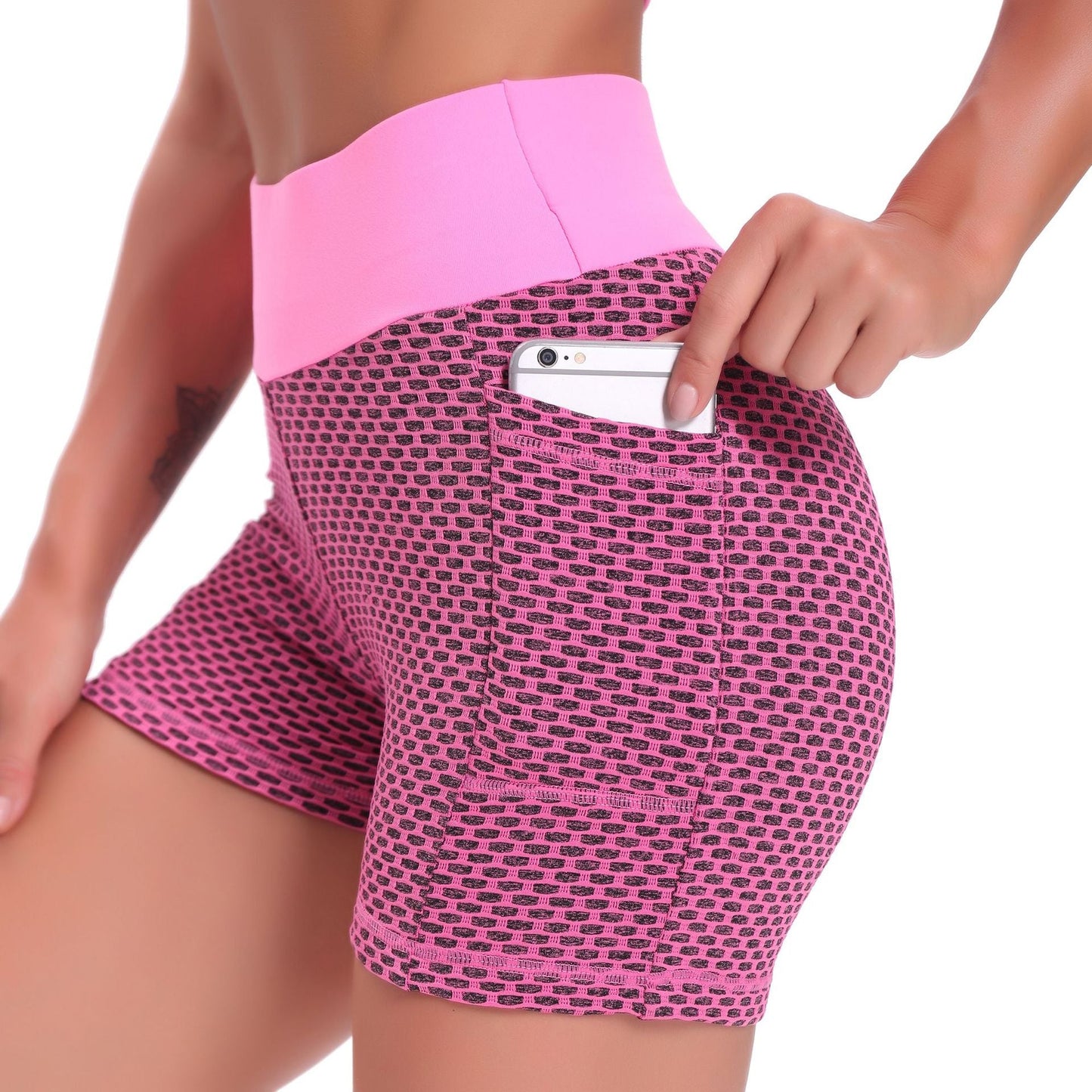 FlexFit™ | Ademend Hoge Taille Jacquard Yoga Shorts voor Dames, Liftend & Comfortabel