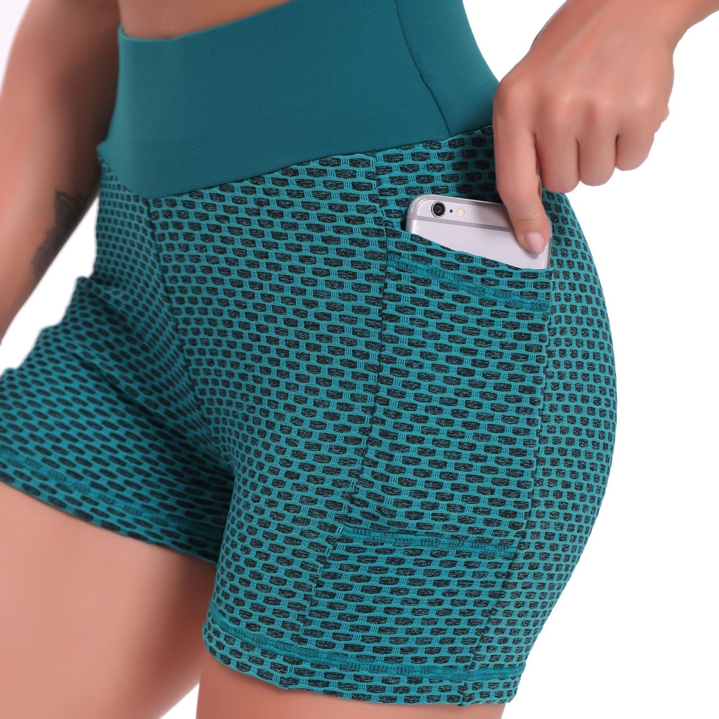 FlexFit™ | Ademend Hoge Taille Jacquard Yoga Shorts voor Dames, Liftend & Comfortabel