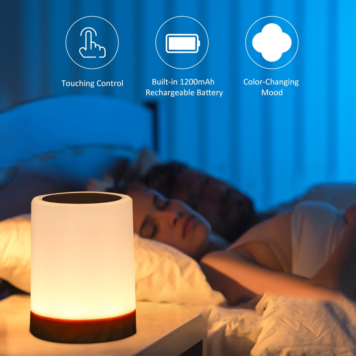 Nachtlamp met ingebouwde batterij en aanraakbediening