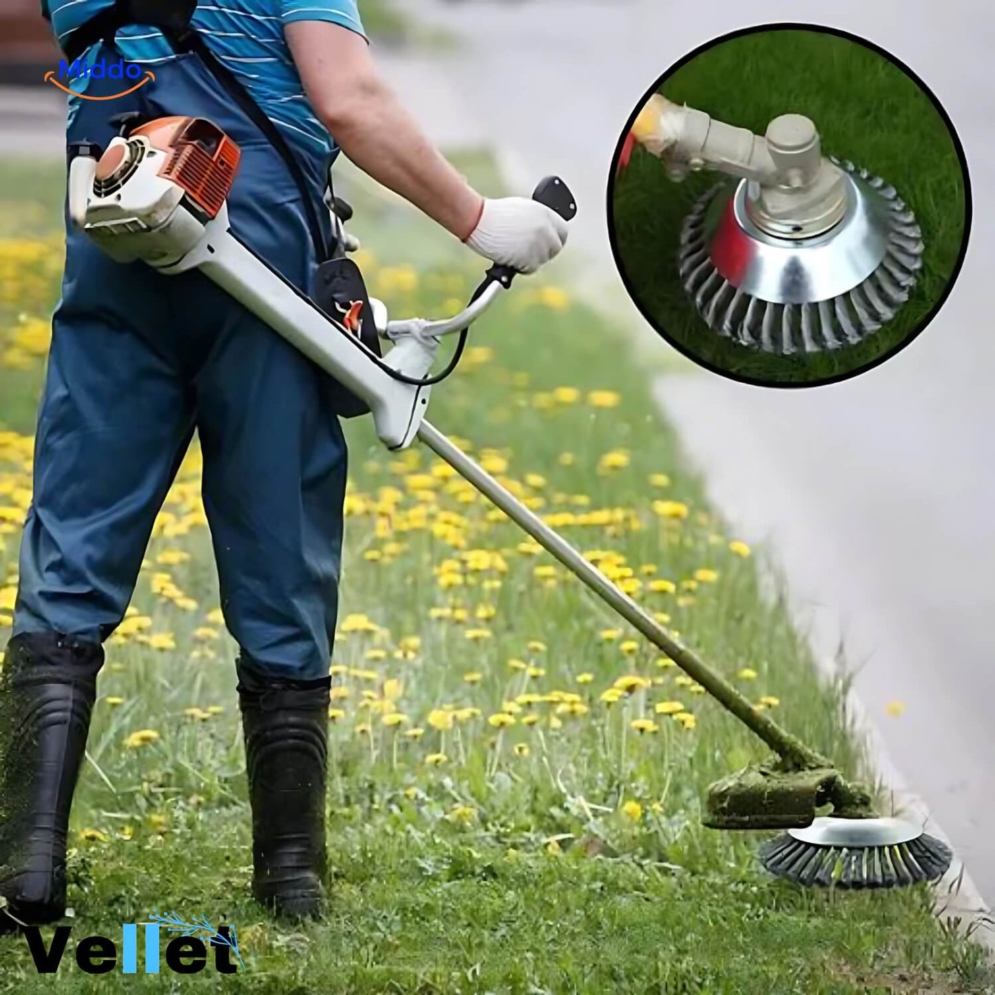 Man Maakt Gazon Schoon Met Weedmaster™