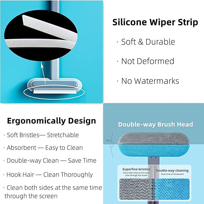 Ergonomisch ontwerp van de MultiBrush met siliconen wisserstrip en dubbele borstelkop