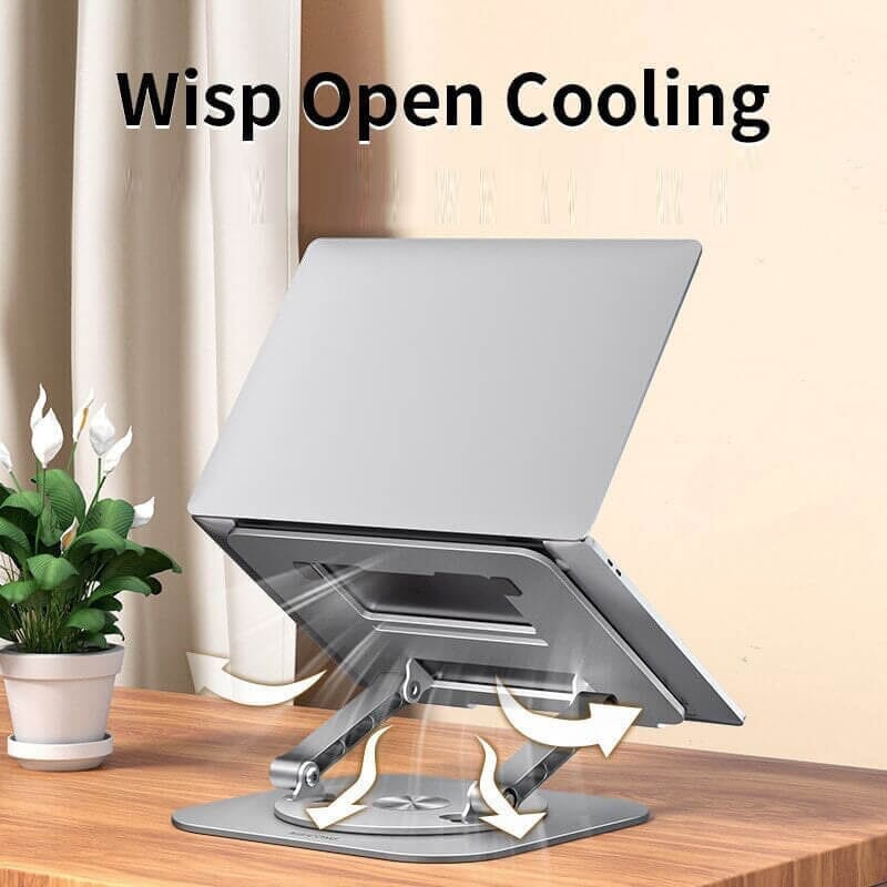 Laptopstandaard met open ontwerp voor betere luchtkoeling.
