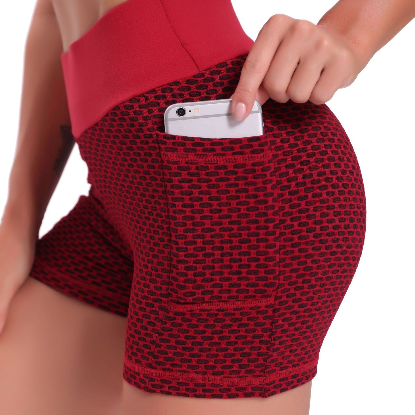 FlexFit™ | Ademend Hoge Taille Jacquard Yoga Shorts voor Dames, Liftend & Comfortabel