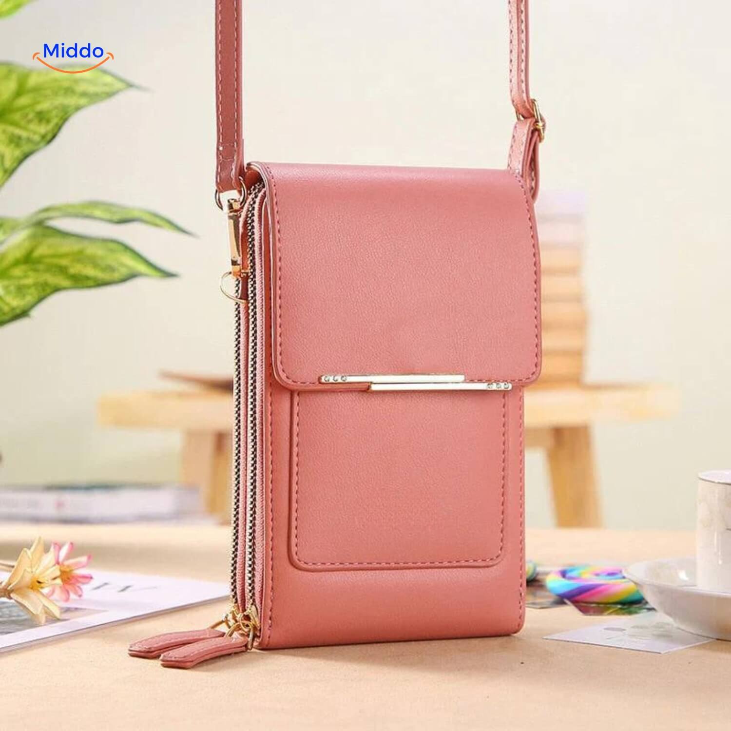 Touchscreengo Compacte Duurzame Schoudertas Roze