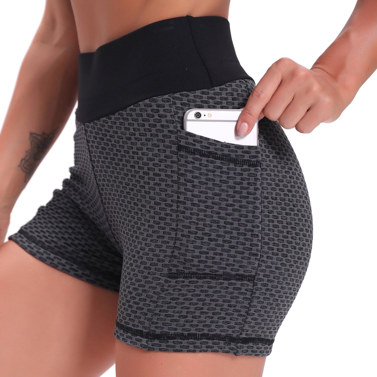 FlexFit™ | Ademend Hoge Taille Jacquard Yoga Shorts voor Dames, Liftend & Comfortabel