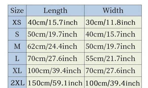 Maatvoering van de Coolmat warmte absorberende huisdierenmat