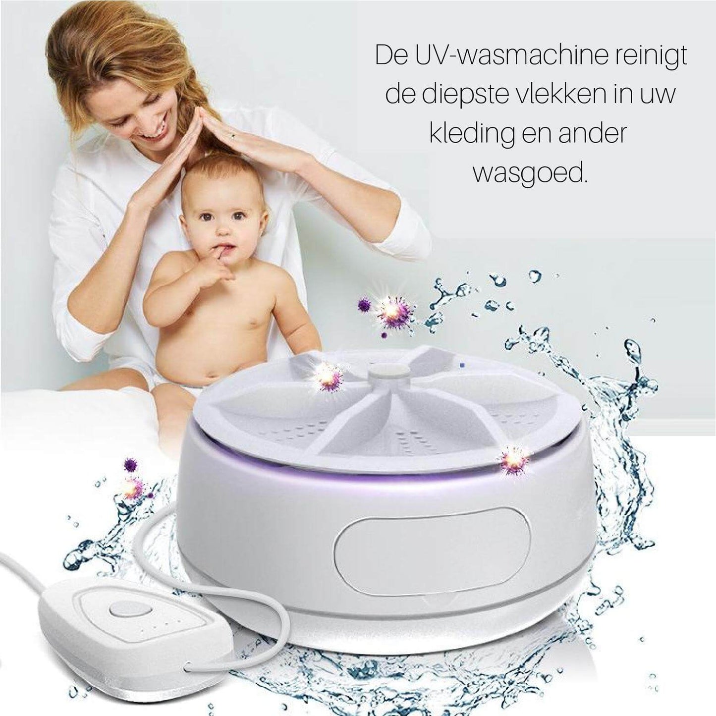 UV-wasmachine reinigt diepste vlekken in kleding.
