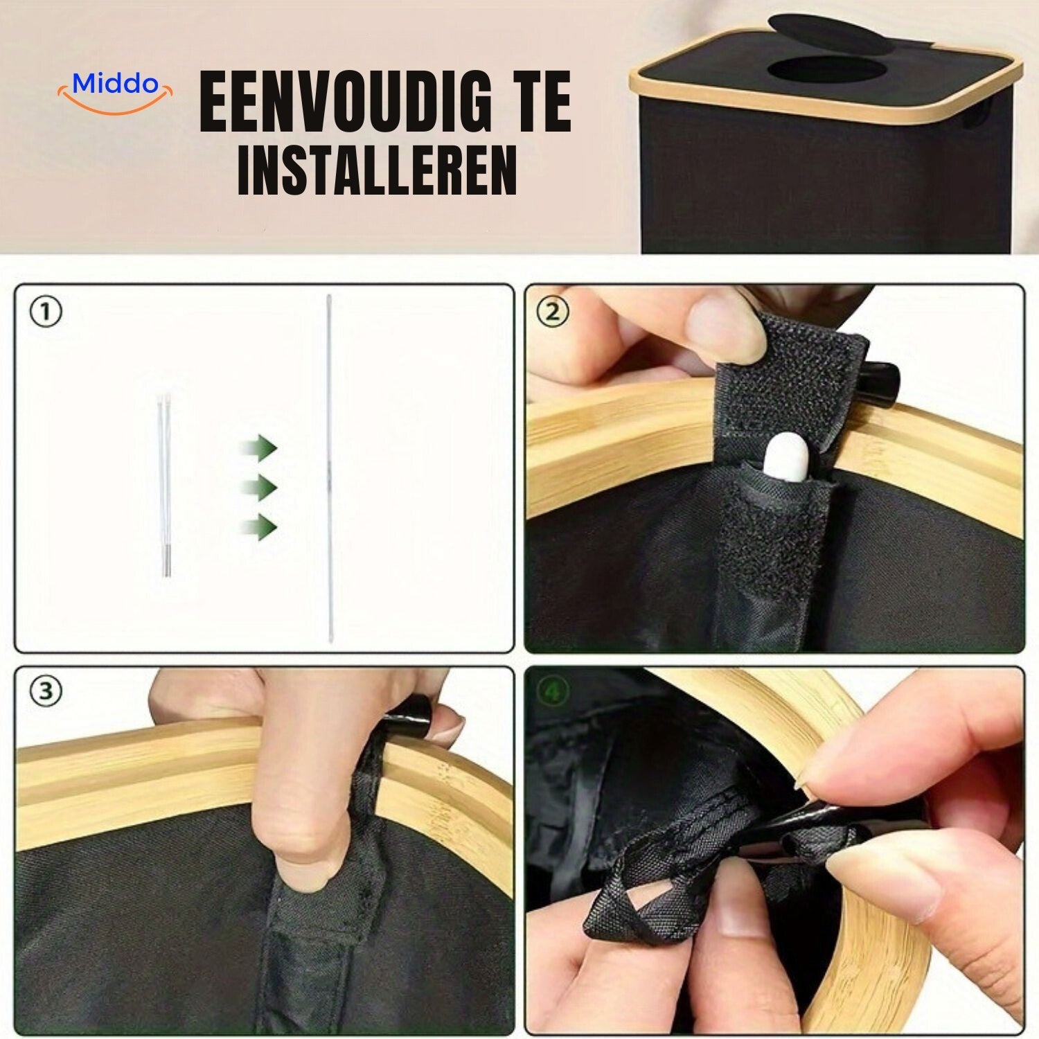 EcoBin Keukenorganizer eenvoudige installatie met velcro bevestiging www.middo.nl