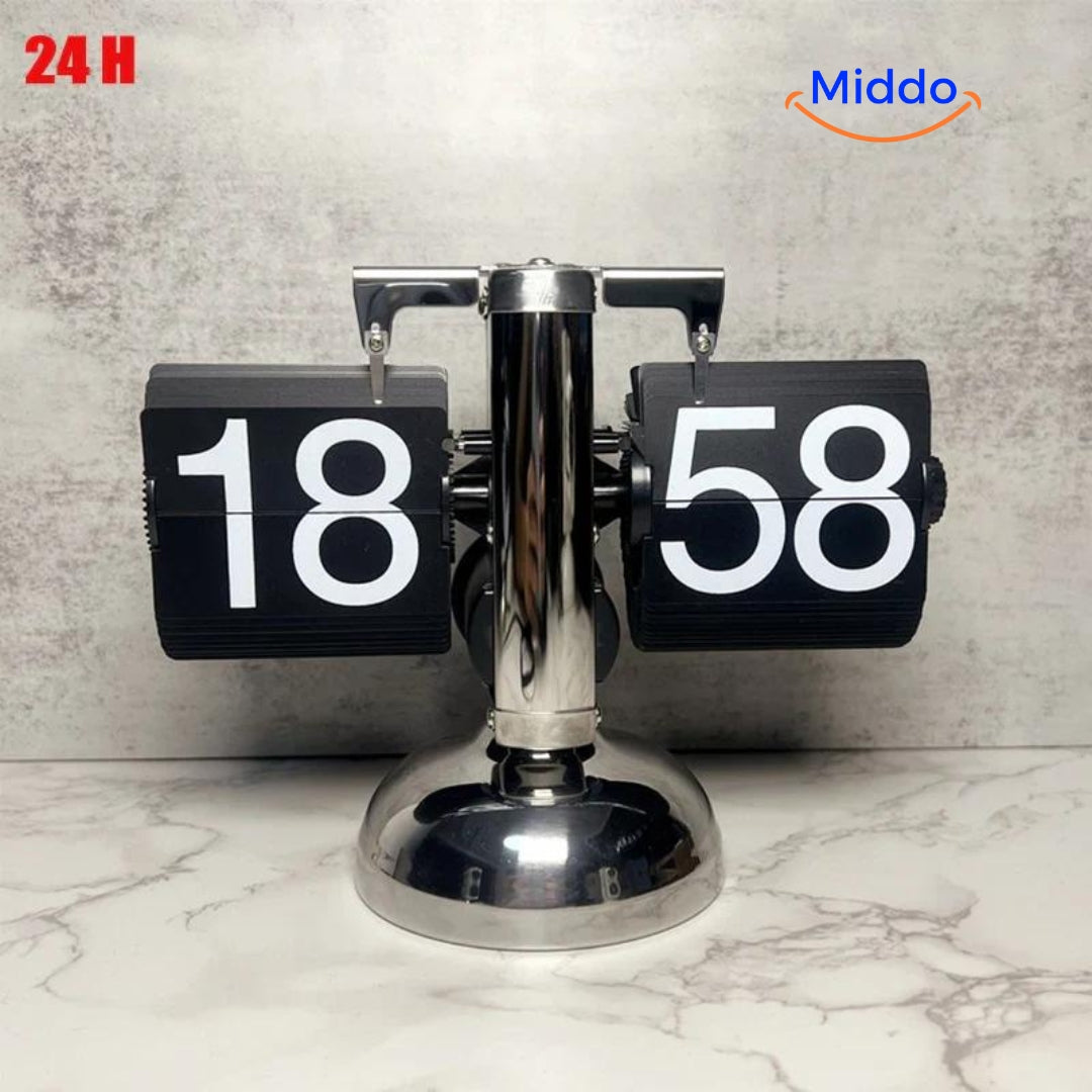 Elegante Retro Flip Vintage Klok Met Kwarts Uurwerk 24 Uurs Zwart Kleur www.middo.nl