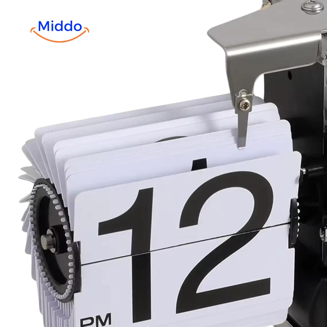 Elegante Retro Flip Vintage Klok Met Quartz Uurwerk Metalen Basis Pvc Messen www.middo.nl