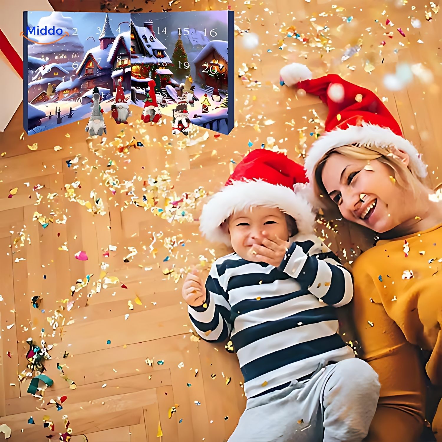 FestiveFrights Pluche Kalender kind en moeder met advent kalender www.middo.nl