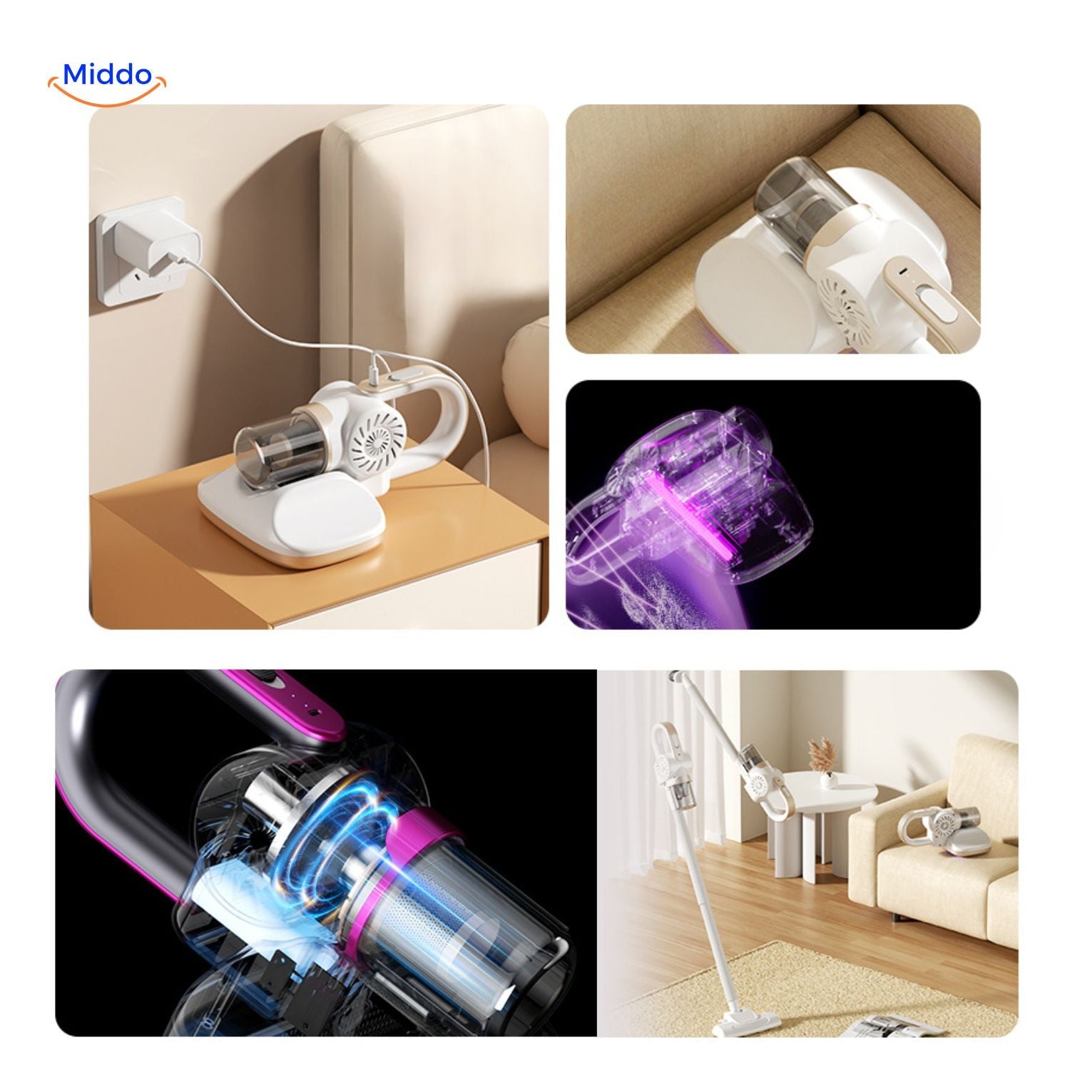 MopVac Pro opladen met lichtfunctie voor snelle reiniging www.middo.nl