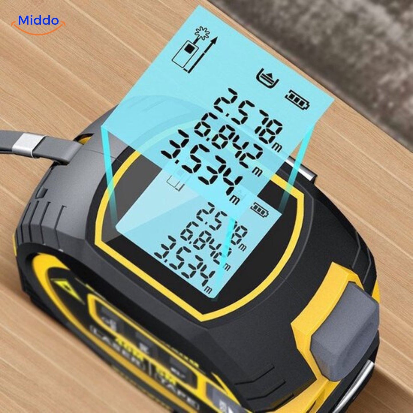 ProMeasure Digitale Laser Rolmaat met display - 3-in-1 tot 60m bereik - www.middo.nl