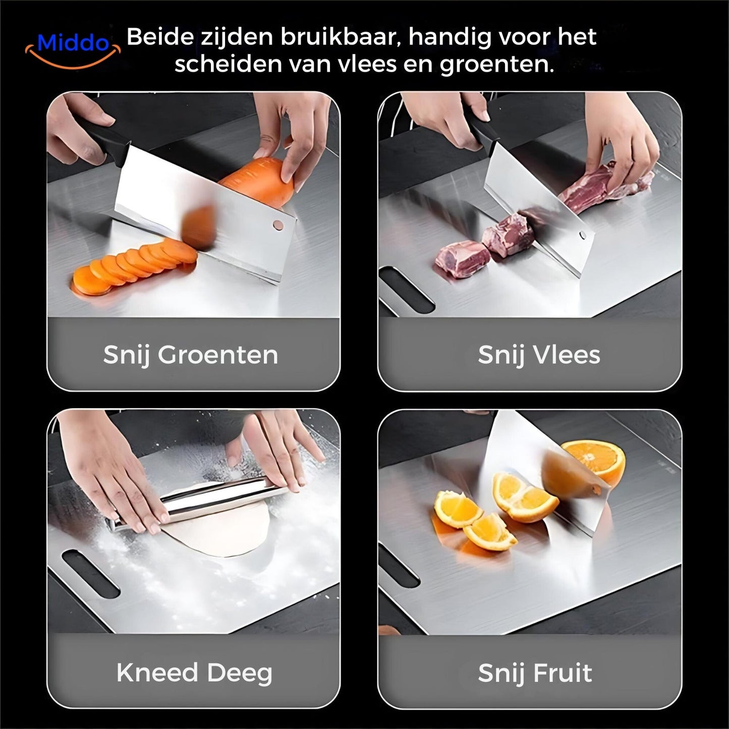 Snij allerlei soorten voedsel op de Safecut Snijplank van Middo