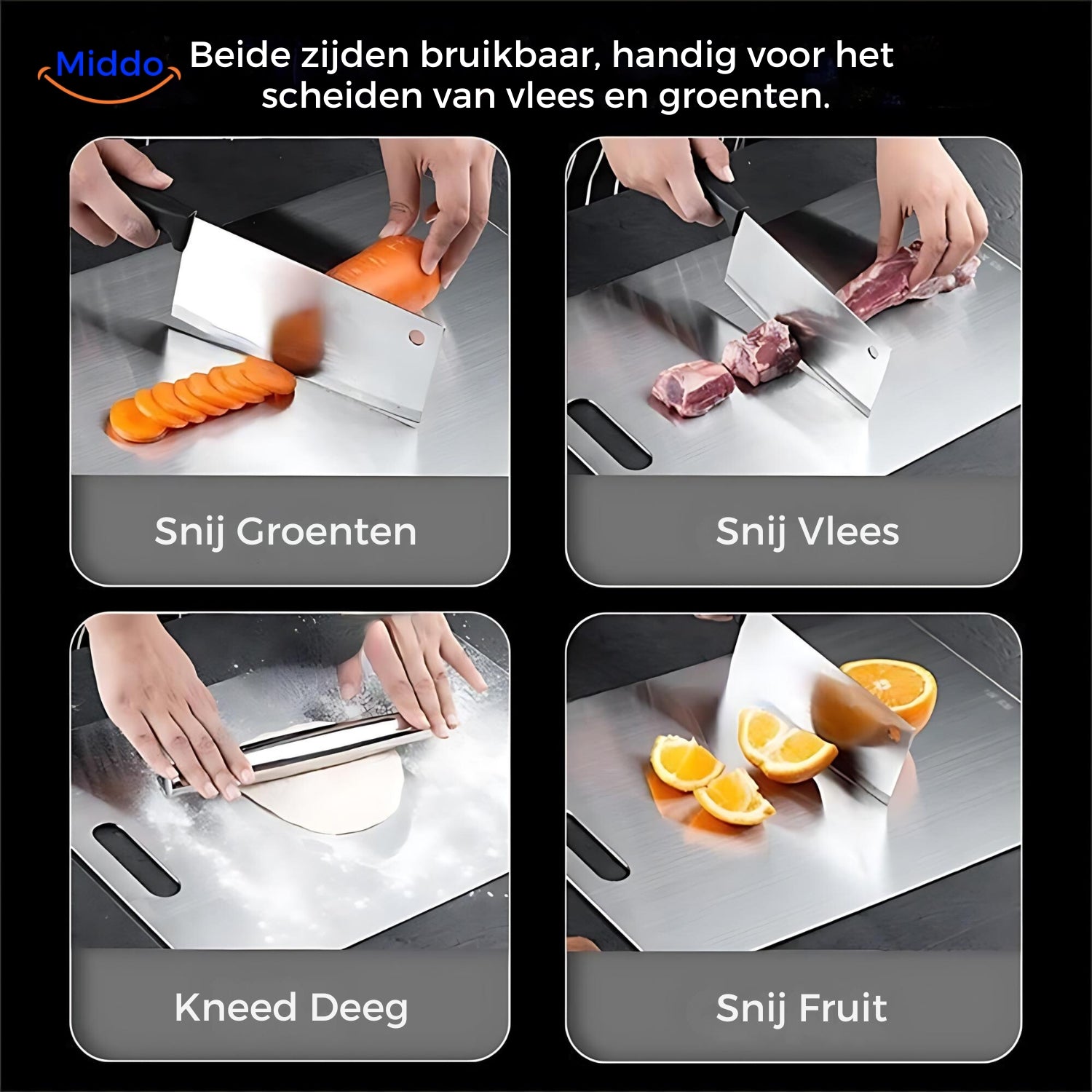 Snij allerlei soorten voedsel op de Safecut Snijplank van Middo