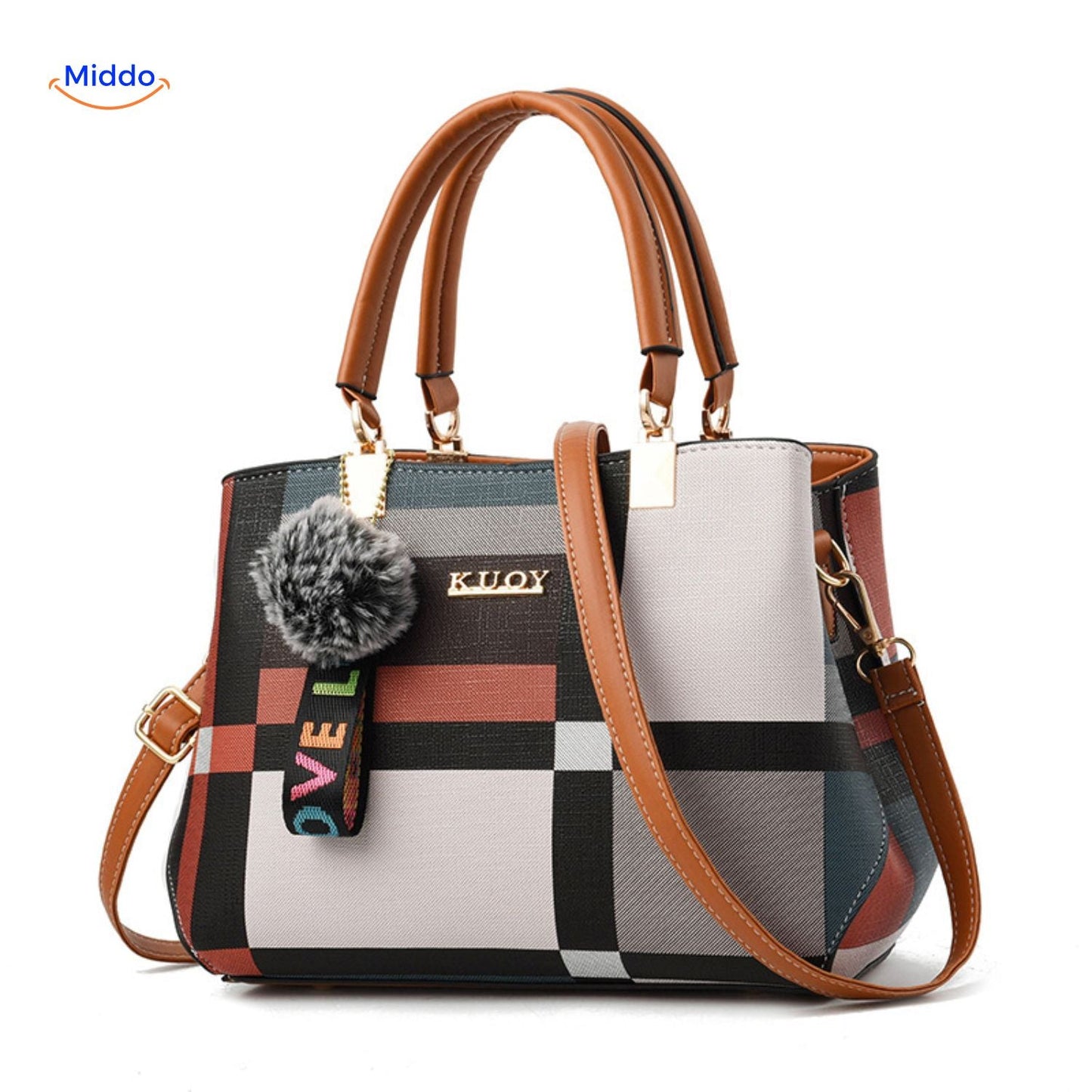 VivaLuxe Tote chique met pompon en meer contrast kleuren www.middo.nl
